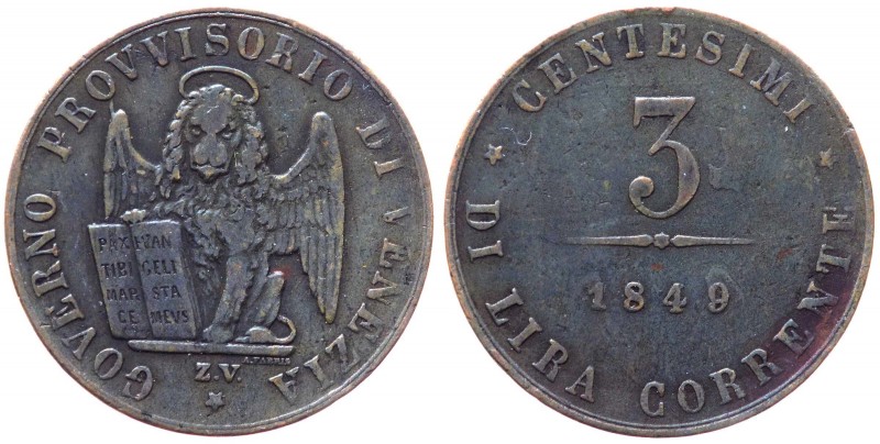 Venezia - Governo Provvisorio di Venezia (1848-1849) 3 centesimi di Lira Corrent...