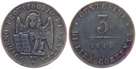 Venezia - Governo Provvisorio di Venezia (1848-1849) 3 centesimi di Lira Corrente 1849 - Mi gr. 2,78 
qBB