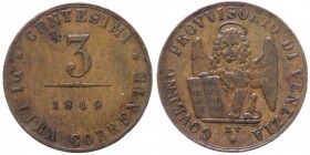 Venezia - Governo Provvisorio di Venezia (1848-1849) 3 centesimi di Lira Corrente 1849 - Mi gr.3 
SPL+