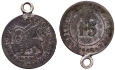 Venezia - Governo Provvisorio di Venezia (1848-1849) 15 Centesimi di Lira Corrente 1848 - con appiccagnolo - Mi gr. 1,83 
MB