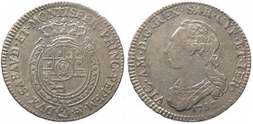 Vittorio Amedeo III (1773-1796) 1/4 di Scudo 1788 - R4 Estremamente Raro - Periziato qSPL - Ag
qSPL