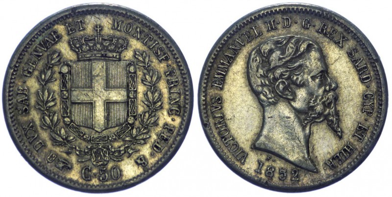 Vittorio Emanuele II (1849-1861) 50 Centesimi 1852 Torino "Collo Lungo" - RARA -...