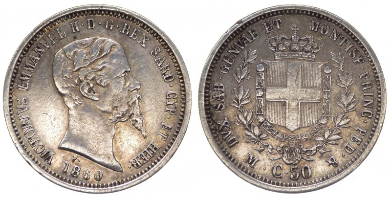 Vittorio Emanuele II (1849-1861) 50 Centesimi 1860 Milano - NC - Ag
qSPL