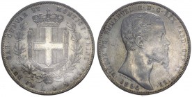Vittorio Emanuele II (1849-1861) Scudo da 5 Lire 1854 Genova - RARA - Ag 
qSPL