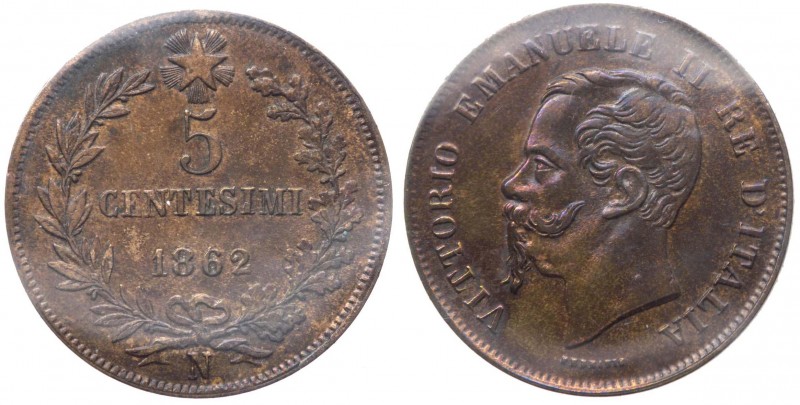 Vittorio Emanuele II (1861-1878) 5 Centesimi 1862 Napoli - Periziato SPL - Cu
S...