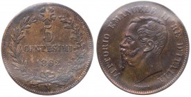 Vittorio Emanuele II (1861-1878) 5 Centesimi 1862 Napoli - Periziato SPL - Cu
SPL