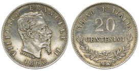 Vittorio Emanuele II (1861-1878) 20 Centesimi 1863 Torino "Valore" - Gigante 85 - Ag
SPL+