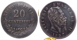 Vittorio Emanuele II (1861-1878) 20 Centesimi 1867 Torino "Valore" - Ag - Periziata SPL - RARA
SPL