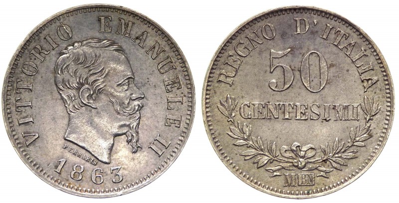 Vittorio Emanuele III (1861-1878) 50 Centesimi 1863 Milano "Valore" - Lustro - A...