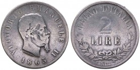 Vittorio Emanuele II (1861-1878) 2 Lire "Valore" 1863 Napoli - Non comune - Ag
MB+