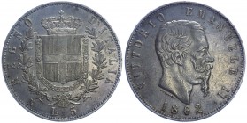 Vittorio Emanuele II (1861-1878) Scudo da 5 Lire 1862 Napoli (2°Tipo) - Bella Patina - RARA - Ag
SPL+