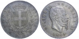 Vittorio Emanuele II (1861-1878) Scudo da 5 Lire 1869 Milano (2°Tipo) - Bella Patina d'epoca - NC - Ag
SPL/FDC