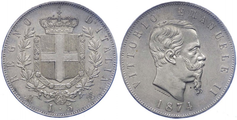 Vittorio Emanuele II (1861-1878) Scudo da 5 Lire 1874 Milano - Bell'esemplare - ...