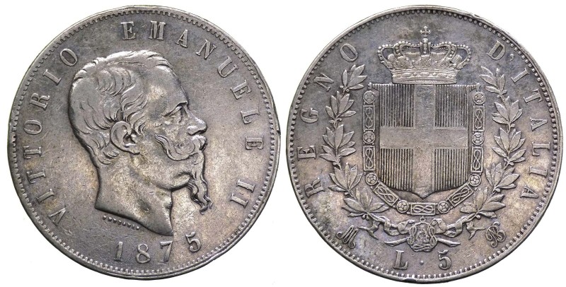 Vittorio Emanuele II (1861-1878) Scudo da 5 Lire 1875 Milano - Gigante 49 - Ag
...