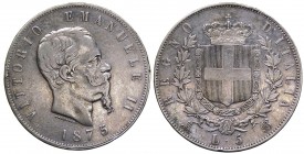 Vittorio Emanuele II (1861-1878) Scudo da 5 Lire 1875 Milano - Gigante 49 - Ag
BB+