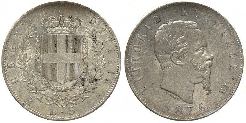 Vittorio Emanuele II (1861-1878) Scudo da 5 Lire 1876 Roma - Gigante 51 - Ag - P...