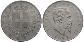 Vittorio Emanuele II (1861-1878) Scudo da 5 Lire 1877 Roma - Ag - Bell'esemplare
SPL/FDC