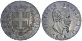 Vittorio Emanuele II (1861-1878) Scudo da 5 Lire 1878 Roma (2°Tipo) - Patina d'epoca - NC - Ag
SPL