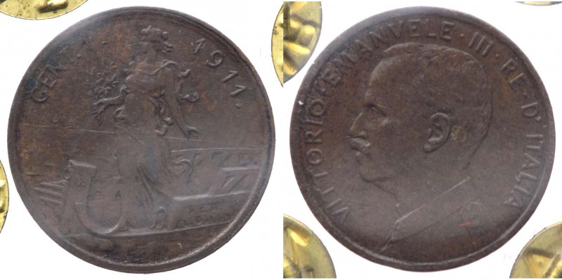 Vittorio Emanuele III (1900-1943) 1 Centesimo 1911 "Italia su Prora" - RARA - Cu...