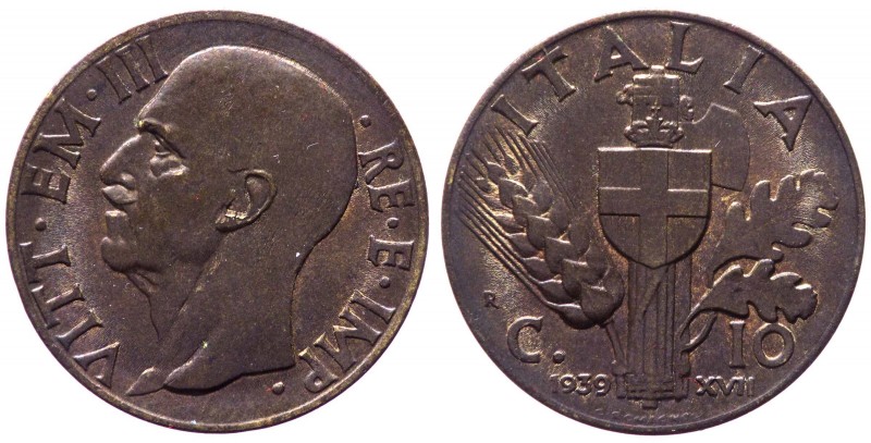 Vittorio Emanuele III (1900-1943) 10 Centesimi "Impero" 1939 XVII - Cu - Lustro...