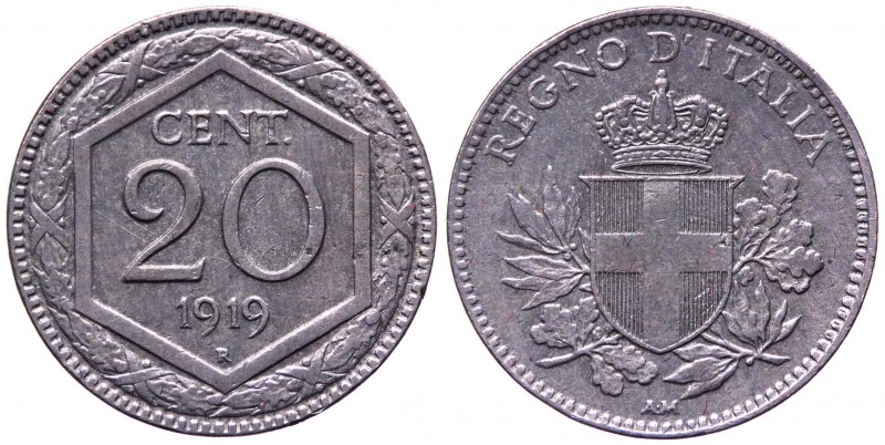 Vittorio Emanuele III (1900-1943) 20 Centesimi "Esagono" 1919 - Contorno Liscio...