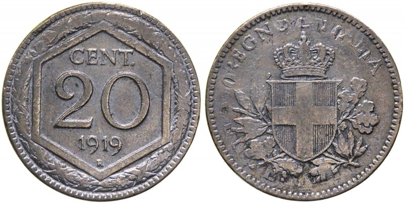 Vittorio Emanuele III (1900-1943) 20 centesimi "Esagono" 1919 - Contorno Liscio ...