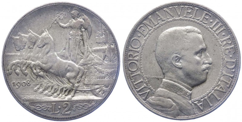 Vittorio Emanuele III (1900-1943) 2 Lire 1908 "Quadriga Veloce" - Ag
qSPL