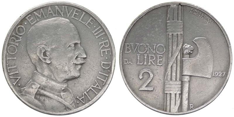 Vittorio Emanuele III (1900-1943) Buono da 2 Lire 1927 - RR MOLTO RARA 
BB+