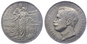 Vittorio Emanuele III (1900-1943) 5 Lire 1911 "Cinquantenario" - RARA - Ag
SPL/FDC