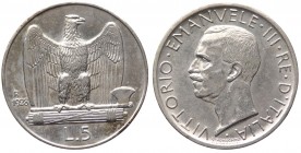 Vittorio Emanuele III (1900-1943) 5 Lire "Aquilotto" 1928 * (Una Rosetta) - RARO - Montenegro 121 - Ag
SPL/FDC