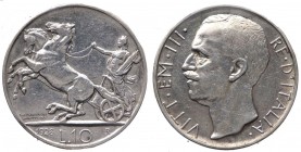 Vittorio Emanuele III (1900-1943) 10 Lire "Biga" 1928 ** (Due Rosette) Periziato BB+ - RR MOLTO RARA - Ag
BB+