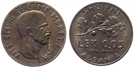 Albania - Vittorio Emanuele III (1939-1943) 0,05 Lek 1940 XVIII - Cu - Notevole lustro di conio
FDC
