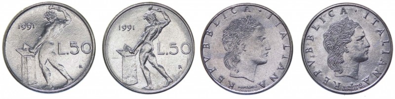 Lotto n.2 Monete Rep.Italiana (1946-2001) 50 Lire 1991 presenza del Rombo (NC) -...