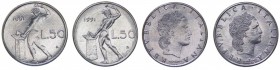 Lotto n.2 Monete Rep.Italiana (1946-2001) 50 Lire 1991 presenza del Rombo (NC) - 50 Lire 1991 senza rombo