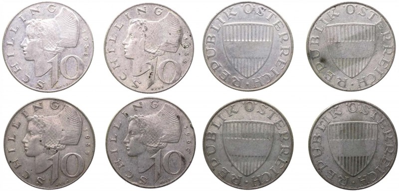 Austria - Lotto n.4 monete da 10 Scellini 1906-1957-1958-1958 - Ag