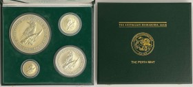 Australia - Elisabetta II (1952) set n. 4 esemplari kookaburra: 1 dollaro 1995, 2 dollari 1995, 10 dollari 1995, 30 dollari 1995 - in cofanetto - Ag ...
