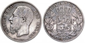 Belgio - Leopolod II (1865-1909) 5 Franchi 1870 - KM#24 - Ag