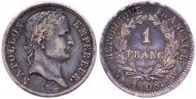 Francia - Napoleone Imperatore (1804-1814) 1 Franco 1808 W "Lille" - RARA - Ag