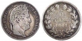 Francia - Luigi Filippo I (1815-1848) 5 Francs 1841 W - Ag