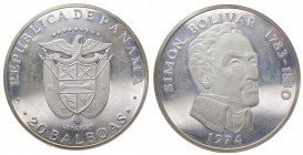 Panama - Simon Bolivar (1783-1830) 20 Balboas 1974 - Ag