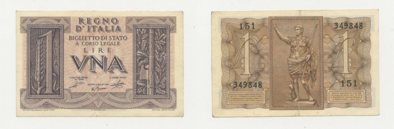 Biglietto di Stato "Dittatura Fascista" - 1 Lira "Impero" 14/11/1939 - Grassi/Po...