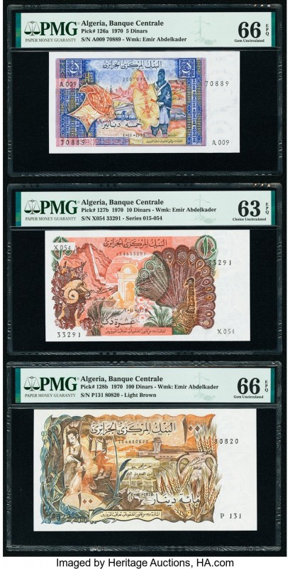 Algeria Banque Centrale d'Algerie 5; 10; 100 Dinars 1970 Pick 126a; 127b; 128b T...