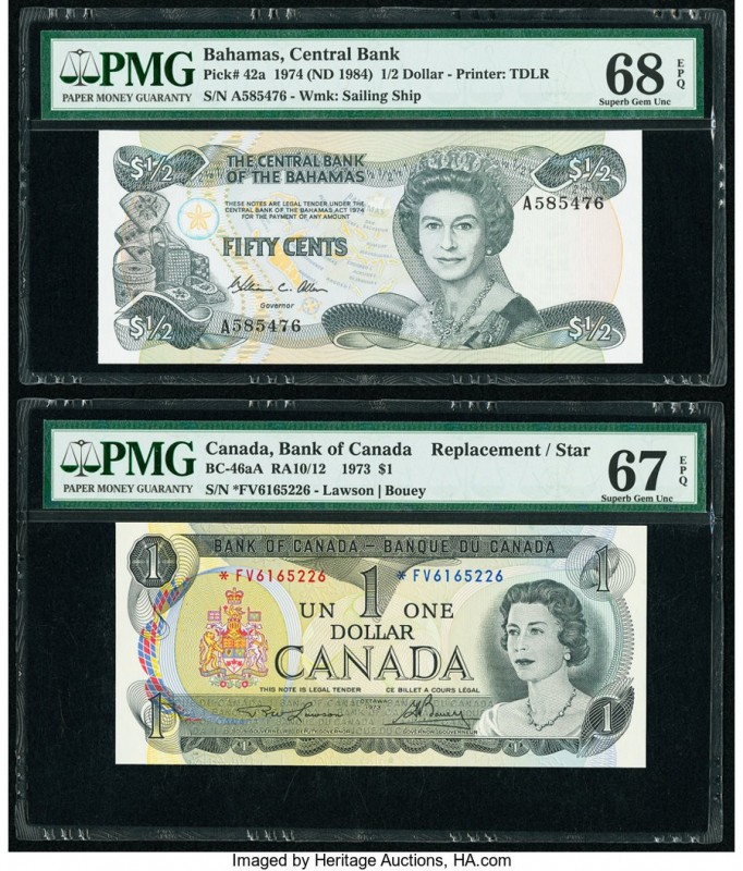Bahamas Central Bank 1/2 Dollar 1974 (ND 1984) Pick 42a PMG Superb Gem Unc 68 EP...