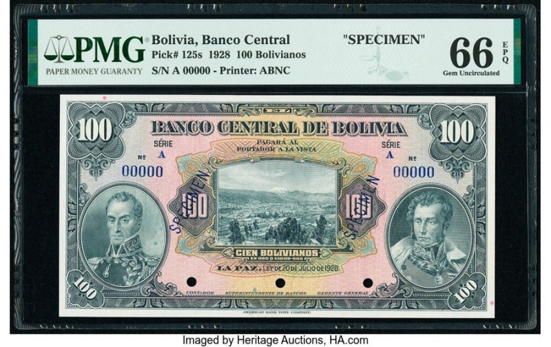 Bolivia Banco Central 100 Bolivianos 20.7.1928 Pick 125s Specimen PMG Gem Uncirc...