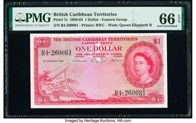British Caribbean Territories Currency Board 1 Dollar 2.1.1964 Pick 7c PMG Gem U...