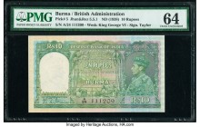 Burma Reserve Bank of India 10 Rupees ND (1938) Pick 5 Jhunjhunwalla-Razack 5.5.1 PMG Choice Uncirculated 64. Staple holes at issue; minor rust.

HID0...
