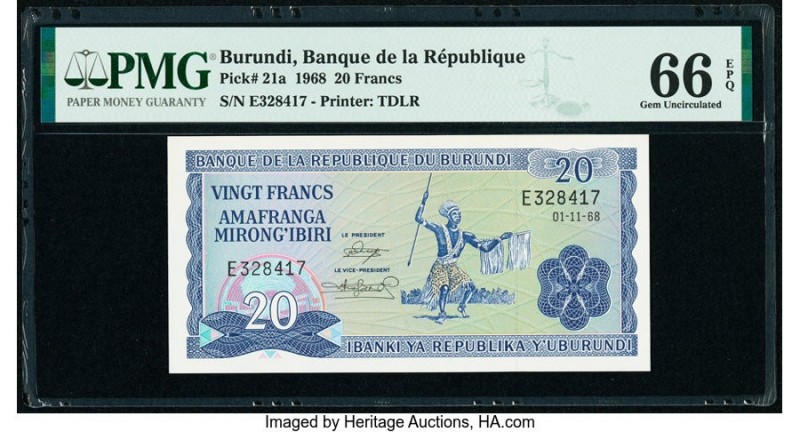 Burundi Banque de la Republique du Burundi 20 Francs 1968 Pick 21a PMG Gem Uncir...