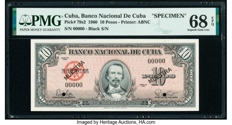 Cuba Banco Nacional de Cuba 10 Pesos 1960 Pick 79s2 Specimen PMG Superb Gem Unc ...