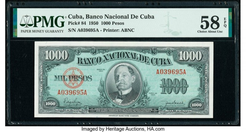 Cuba Banco Nacional de Cuba 1000 Pesos 1950 Pick 84 PMG Choice About Unc 58 EPQ....
