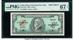 Cuba Banco Nacional de Cuba 5 Pesos 1960 Pick 92s Specimen PMG Superb Gem Unc 67 EPQ. Two POCs; black MUESTRA overprints.

HID09801242017

© 2020 Heri...